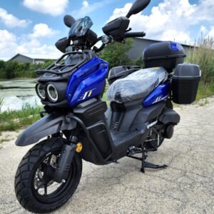200cc Saddle Bag Condor Tank 4 Stroke EFI Gas Moped Scooter W/ Disc Brakes - SADDLE BAG TANK 200 BLUE